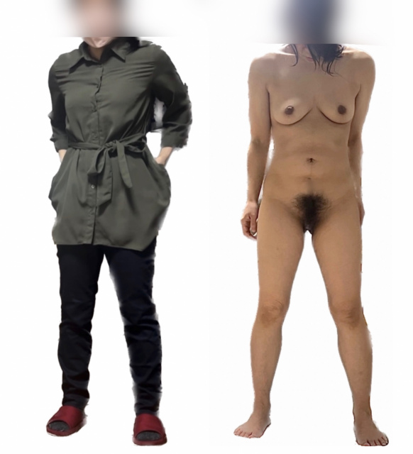 堅物妻の着衣と全裸